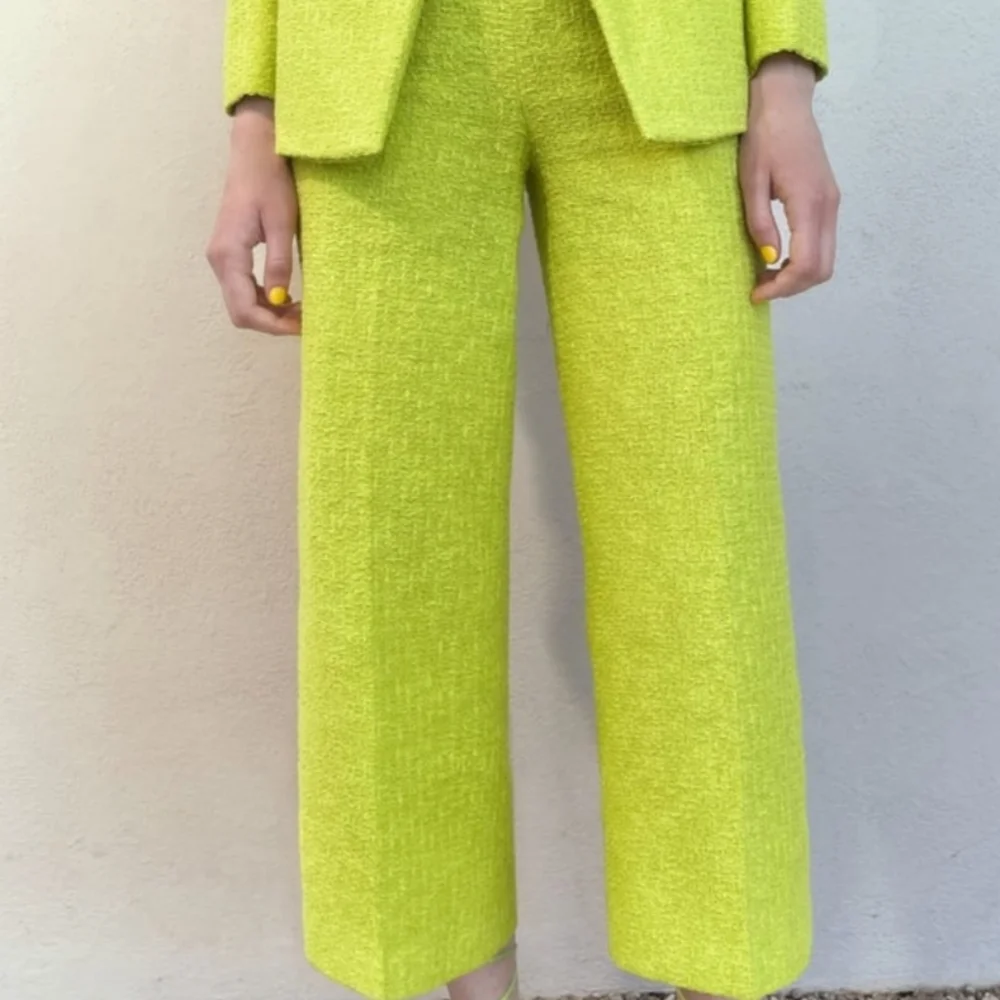 ZARA TEXTURED CULOTTES PANT WIDE-LEG LIME  2783/469 SS22 womens